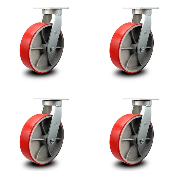 Service Caster 12 Inch Extra Heavy Duty Red Poly on Cast Iron Wheel Swivel Caster, 4PK SCC-KP92S1230-PUR-RS-4 - main